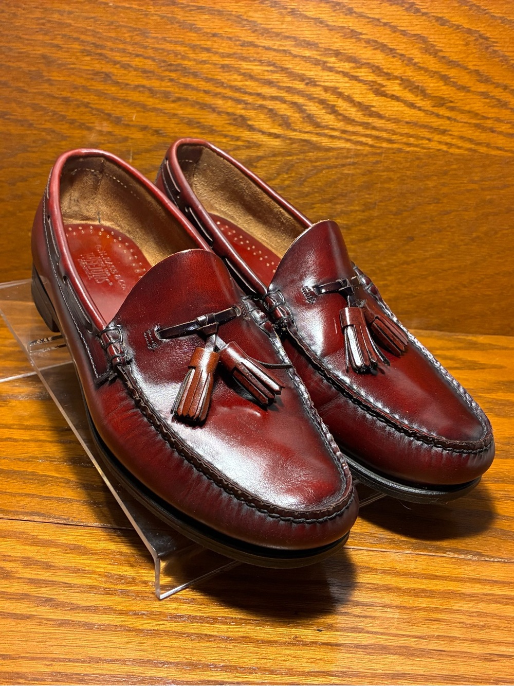 VTG 90s Bass Weejuns USA MADE Burgundy Leather Tassel Loafers Men’s 9.5